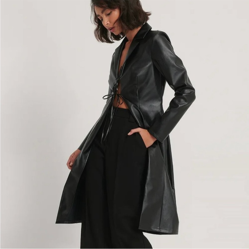 Na-kd PU Back Detail Vegan Leather Long Shirt NWT